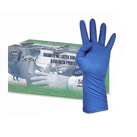 GASA guante latex azul a/prot.t8-9 sin polvo , Guante de latex sin polvo asul alta proteccionLatex caucho naturalAmbidiestroSin polvoUn solo usoTalla L 8/9.