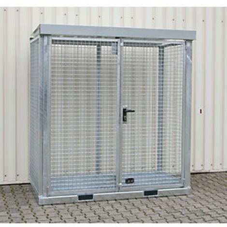 Gasflaschencontainer B2115xT1155xH2260mm verzinkt,m.Dach m.Gitterrostboden BAUER
