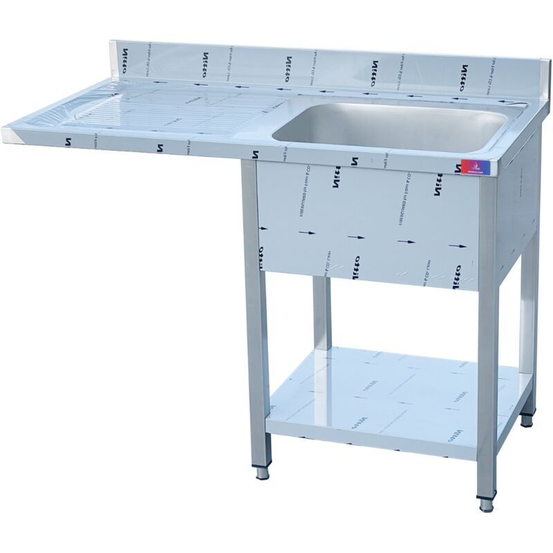 Gasfrit – Fregadero industrial de acero inoxidable con 1 seno, 1 escurridor y hueco para lavavajillas, 1200 × 600 × 850 + 100 mm