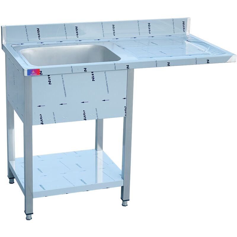 Gasfrit – Fregadero industrial de acero inoxidable con 1 seno, 1 escurridor y hueco para lavavajillas, 1200 × 700 × 850 + 100 mm