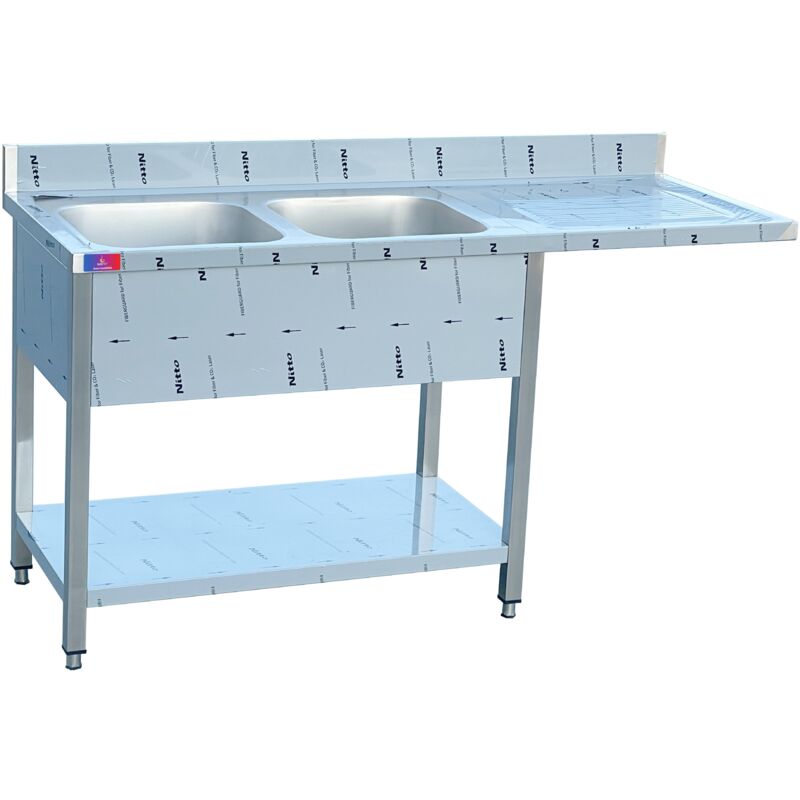 Gasfrit – Fregadero industrial de acero inoxidable con 2 senos, 1 escurridor y hueco para lavavajillas, 1600 × 700 × 850 + 100 mm