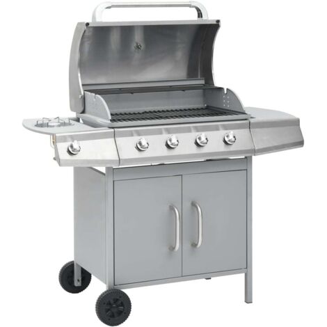 Gasgrill 4+1 Flammen Silbern Edelstahl vidaXL