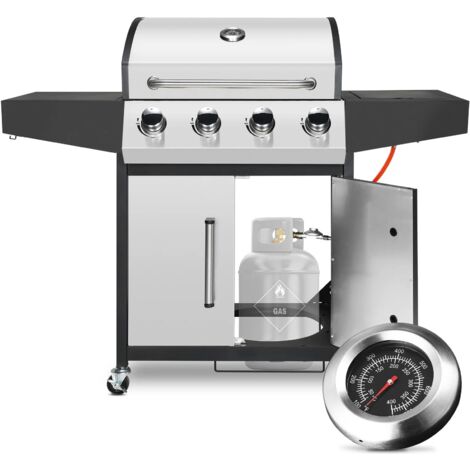Gasgrill Edelstahl Silber 4+1 Brenner Outdoor BBQ Grill mit Seitenbrenner