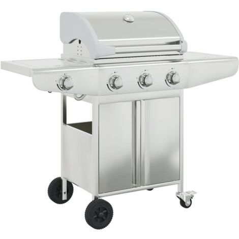 Gasgrill mit 4 Flammen Silbern Edelstahl vidaXL