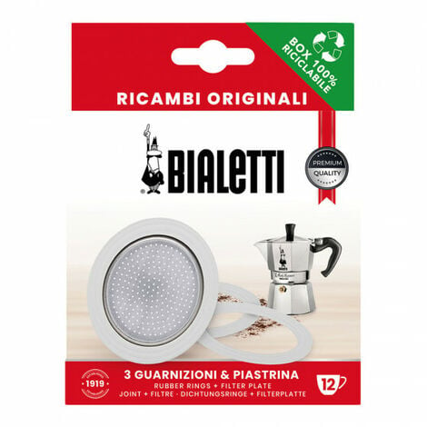 Gaskets and filter plate for Bialetti alum. 12-cup moka pots