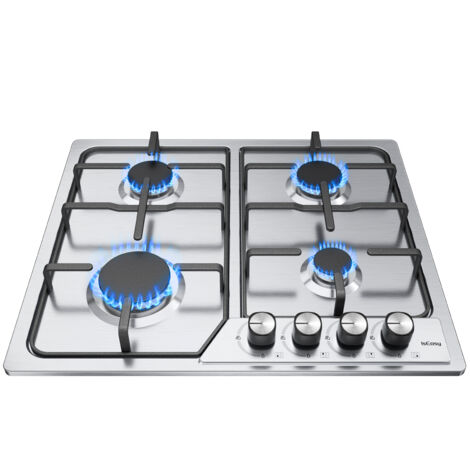 Gaskochfeld 4 Kochfelder – selbstausreichend Gaskocher mit 4 Gasbrennern – Einbauherd – Naturgas / Propan – Sicherheit durch Thermoelement (4 Brenner – Edelstahl)