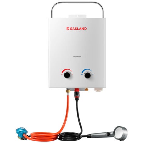 GASLAND CHEF GASLAND AS132 Scaldabagno a gas, 5 L/min senza serbatoio di gas propano 30/37 mbar, boiler istantaneo a GPL con maniglia per camper, campeggio, doccia, lavaggio cavalli