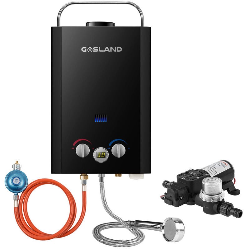 GASLAND BE158BP60 Chauffe-eau instantané sans réservoir 6L 30/37mbar Chauffe-eau instantané portable avec pompe à eau 12 V LPG pour douche de