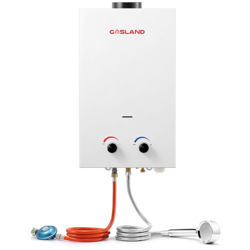 Gasland Chef - gasland BS264-DE 10L 50mbar Tankless Chauffe-eau instantané à gaz, Chauffe-eau à gaz portable avec poignée pliante, Chauffe-eau