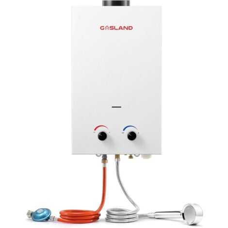GASLAND BS264-DE 10L 50mbar Scaldabagno istantaneo a gas, scaldabagno a gas portatile con maniglia pieghevole, scaldabagno istantaneo a GPL per campeggio doccia/viaggio in camper/lavaggio cavallo