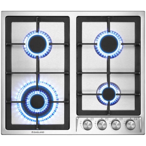 GASLAND CHEF GASLAND GH60SF Placa de Cocina de Gas Butano, Integrado Encimera de Gas de 4 Fogones, Placa de Gas Encastrable, Gas Natural/Butano, 4 llamas 8000W, Acero Inoxidable