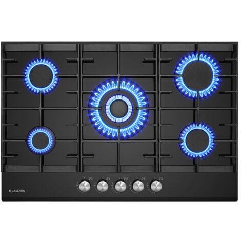 GASLAND CHEF GASLAND GH2805BG1FC - Piano cottura a gas in vetro a 5 luci, con bruciatore wok, piano cottura a gas, 76 cm, fornello a gas nero, 10400 Watt, GPL / gas naturale