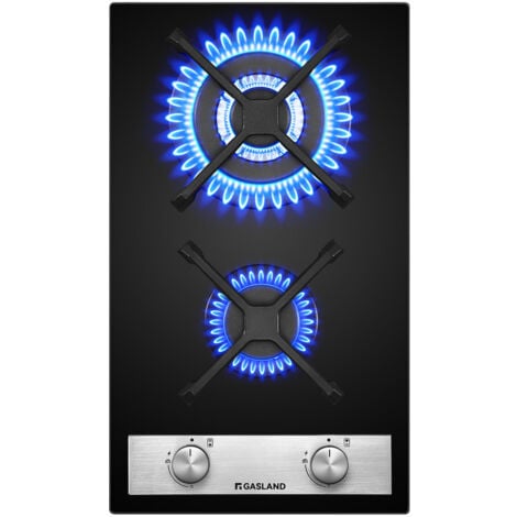 GASLAND Placa de gas natural/butano/propano empotrada, superficie de vidrio templado y rejillas de hierro fundido esmaltado - GH30BF - 2 hogares - 5200W