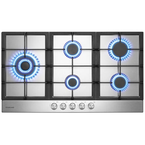 GASLAND Plaque de Cuisson à Gaz Naturel/Butane/Propane encastrée, Acier inoxydable - GH2905SS1FC - 5 Foyers - 10400W - Avec supports Wok/Moka