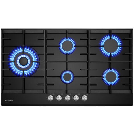 GASLAND Plaque de Cuisson à Gaz Naturel/Butane/Propane encastrée, Verre trempé - GH2905BG1FC - 5 Foyers - 10400W - Avec supports Wok/Moka