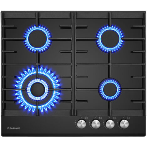 GASLAND Plaque de Cuisson à Gaz Naturel/Butane/Propane encastrée, Verre trempé - GH604BF - 4 Foyers - 8000W