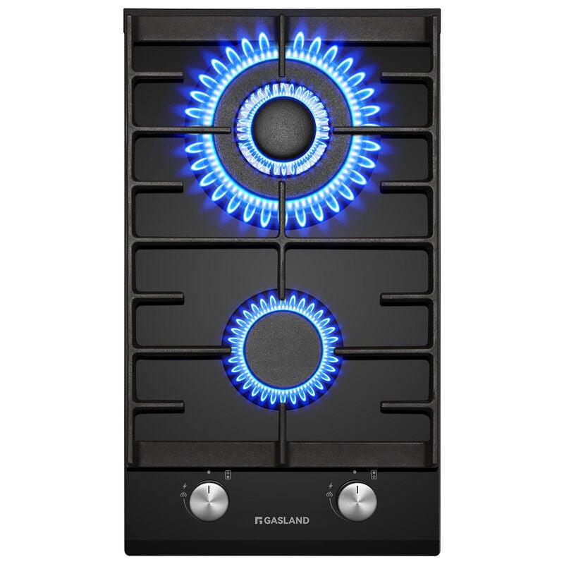 GASLAND Plaque de Cuisson à Gaz Naturel/Butane/Propane encastrée, Verre trempé - GH2302BG1FC - 2 Foyers - 5200W