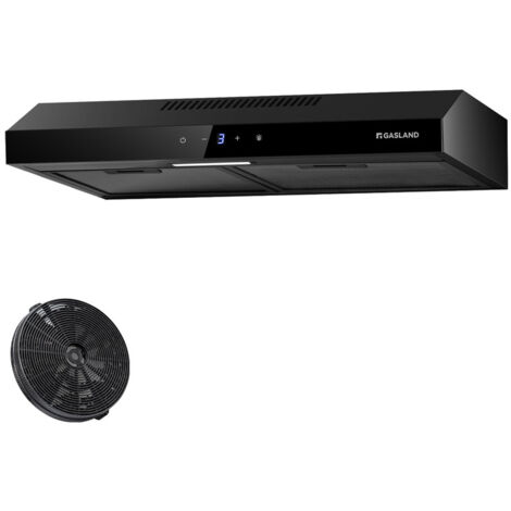 GASLAND SR60BS Campana extractora 60cm recirculación, Campana extractora silenciosa extracción de aire 202 m³/h, 3 niveles control táctil Campana extractora bajo mueble pantallas de cristal acero negr