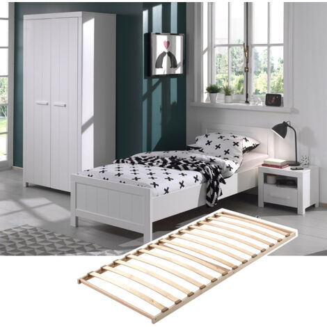 GASTON - Lit 90x200cm avec Sommier + Chevet + Armoire 2P