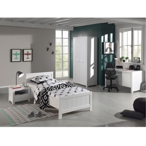 GASTON - Lit 90x200cm + Chevet + Armoire 2 Portes + Bureau
