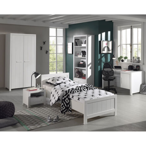 GASTON - Lit 90x200cm + Chevet + Armoire 2P + Pack Bureau