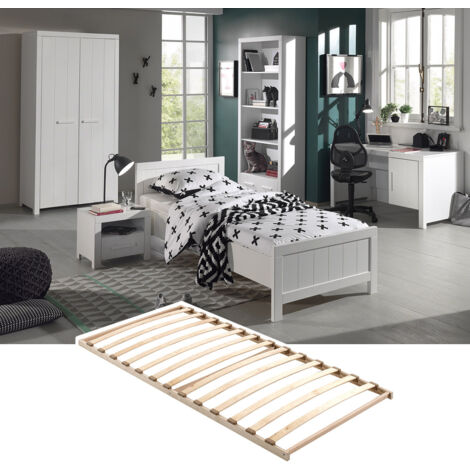 GASTON - Lit 90x200cm + Sommier + Chevet + Armoire 2P + Pack Bureau