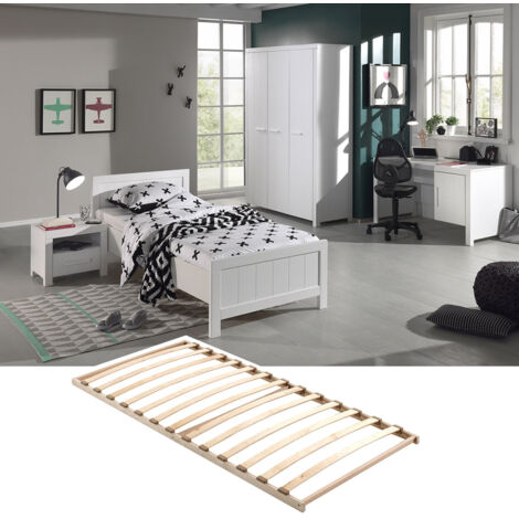 GASTON - Lit 90x200cm + Sommier + Chevet + Armoire 3P + Bureau