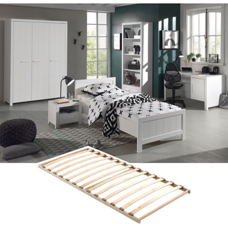 GASTON - Lit 90x200cm + Sommier + Chevet + Armoire 3P + Pack Bureau