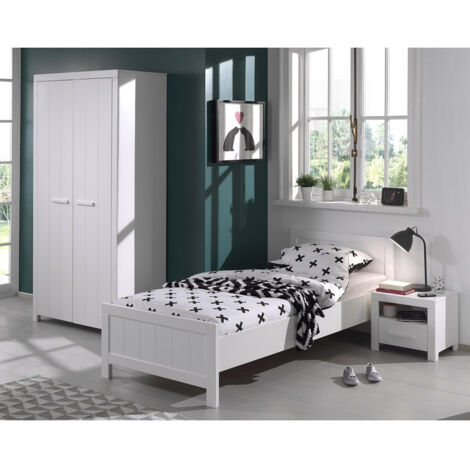 GASTON - Pack Lit 90x200cm + Chevet + Armoire 2 Portes