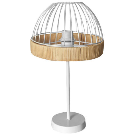 Gaston Tischlampe 1xe27 weiß/natur 46x25x25cm m/Metall &amp Rattan
