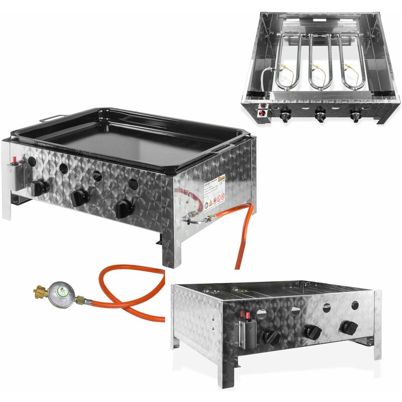 Gastro Edelstahl Gasbräter Gasgrill 3 flammig Gastrobräter mit Stahlpfanne 913472