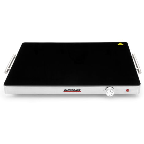 Gastroback 42491 Design Warmhalteplatte, Warming Tray, Speisenwärmer, Tellerwärmer, 400 Watt, Extra Große Heizfläche Piastra riscaldante, Vetro Termico Satinato, Nero-Argento