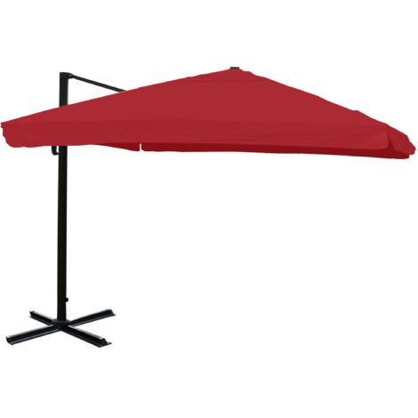 Gastronomie-Ampelschirm HHG-317, 3,5x3,5m (Ø4,95m) Polyester/Alu 25kg Flap, bordeaux ohne Ständer