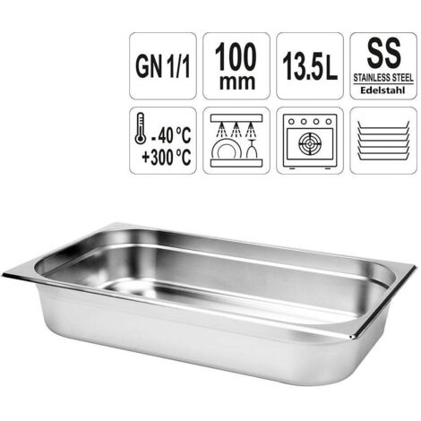 Gastronormbehälter 13,5 l - GN1/1, 100 mm - Edelstahl - YG-00253