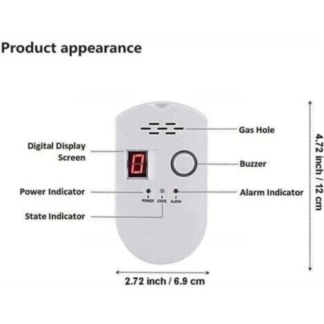 Gaswarngerät, Flüssiggas-/Erdgas-/Kohle-Lecksuchgerät, Stecker-Sensormonitor mit akustischem Alarm und digitaler LED-Anzeige, Alarm für Methan, Propan und Butan