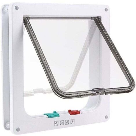 Gatera de 4 posiciones, con túnel y abertura, para perros, con cerradura, para mascotas pequeñas, con cerradura, fácil de instalar, color blanco (M)