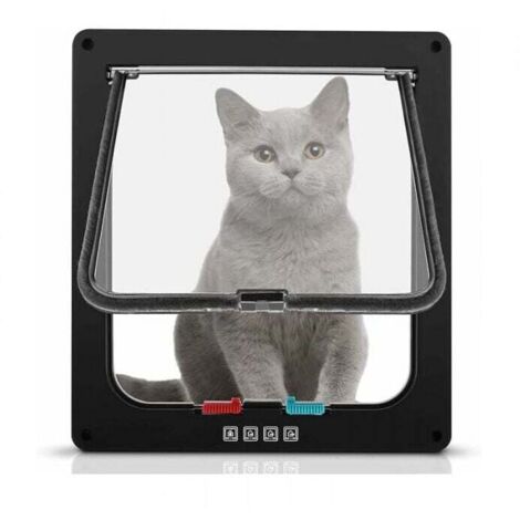 Gatera negra con puerta magnética de 4 vías para gatos y perros pequeños, puerta para gatos con túnel, XL