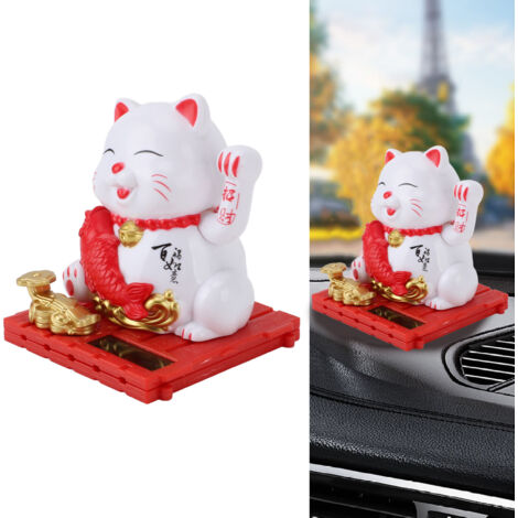 Gatito de sol saludando con cubierta blanca transparente para oficina, salpicadero, coche, ABS, blanco, 83 mm, accesorio, decoración, amuleto de la suerte