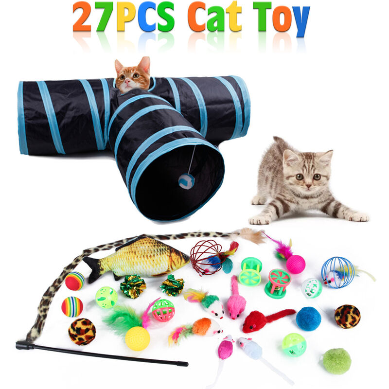 

Gatito gato juguete juguetes 27PCS paquete de la variedad sistema incluyendo plumas mullidas Ingenio pescados alfombrilla arruga bolas tunel de