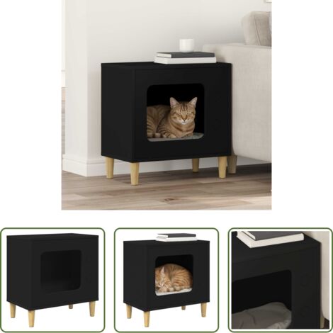 Gato -  Casa para Gatos Negro 51 x 30 x 52 cm Madera de ingeniería