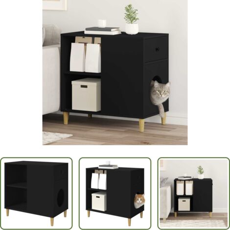 Gato -  Casa para Gatos Negro 72 x 42.5 x 70 cm Madera de ingeniería