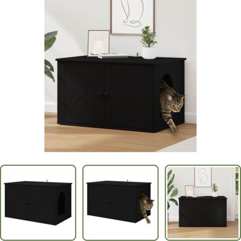 Gato -  Casa para Gatos Negro 85 x 55 x 50,5 cm Madera de ingeniería