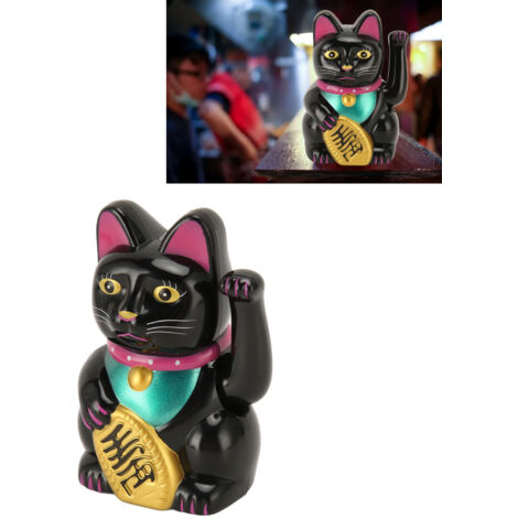 Gato Maneki Neko Solar MLY23056 5 Negro Gato de la Fortuna Solar 4 pulgadas