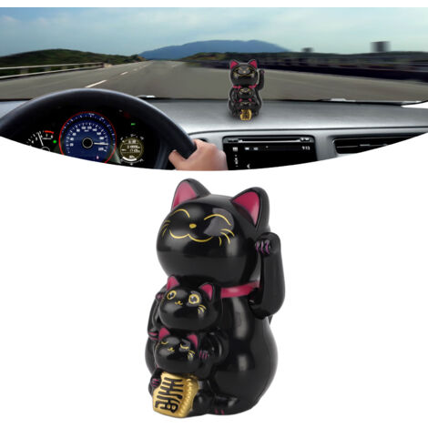 Gato solar con brazos articulados – amuleto de la suerte – figura de plástico negro de 11,4 cm de altura – no requiere pilas, ideal para la oficina, el coche y el hogar.