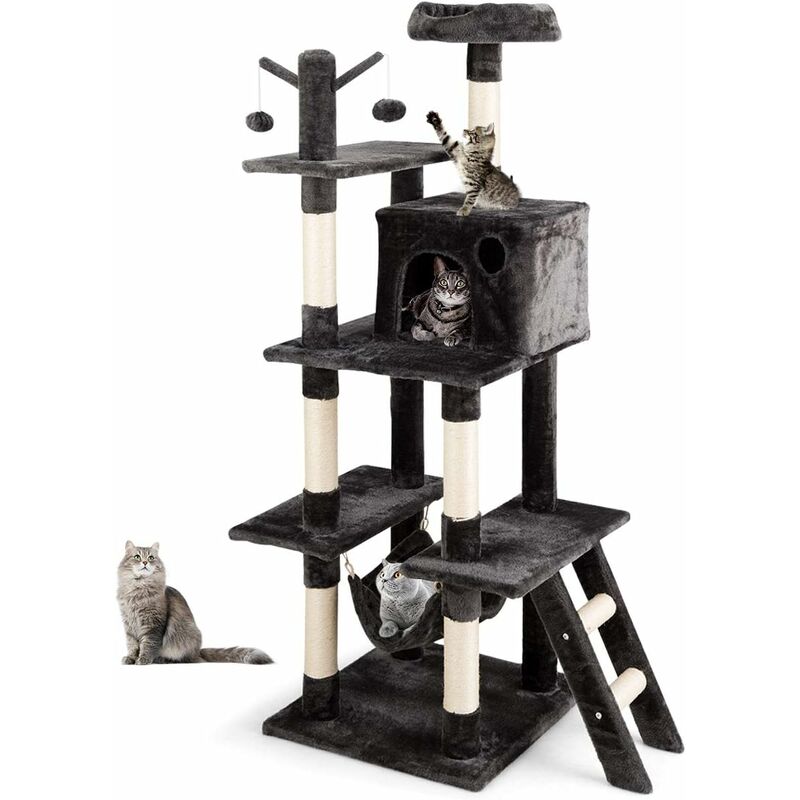 

Gato Árbol Escalador con Postes Rascadores,Hamaca, Plataformas y Bolas de Juego para Rasguñar Saltar Trepar y Dormir (Gris)