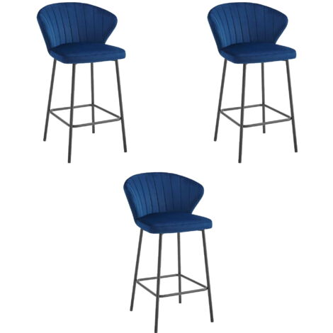 GATTA Hocker – marineblauer Samt / schwarze Beine x 3