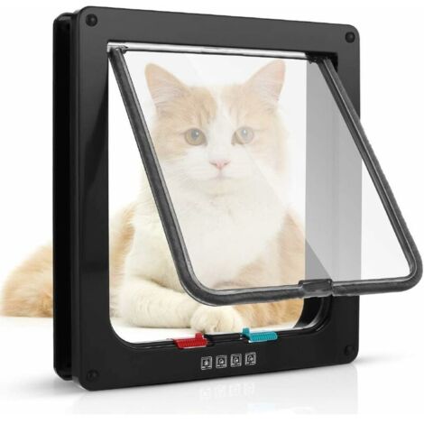Gattaiola con magnete a 4 vie, porta per animali domestici per gatti e cani di piccola taglia, porta per gatti con tunnel (XL-20 x 22 x 5,5 cm, nero)