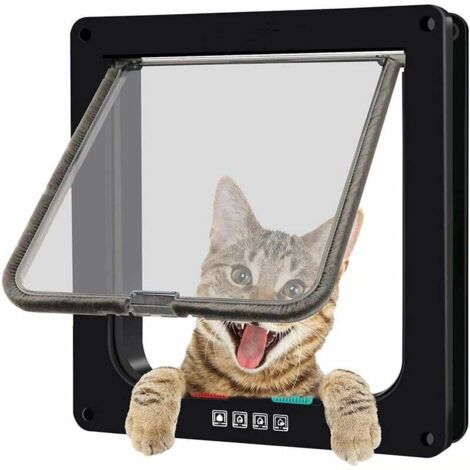 Gattaiola magnetica con porta basculante e serratura a 4 posizioni per gatti, gattini e cuccioli (M, Nero, 7,7" 7,5")