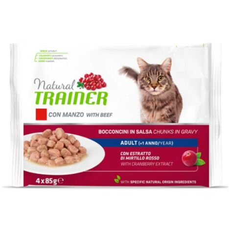 Gatto Bocconcini Flowpack Manzo 4x85gr Natural Trainer