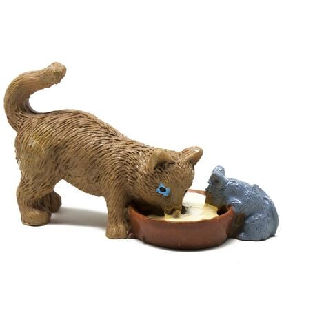 Gatto con Topo in Resina Animali per Presepe 11085